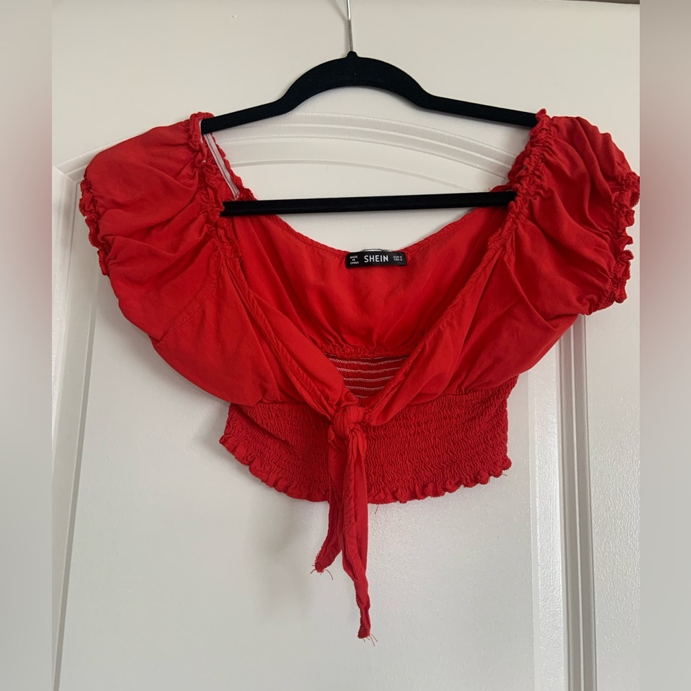 Shein Red Self Tied Shirt